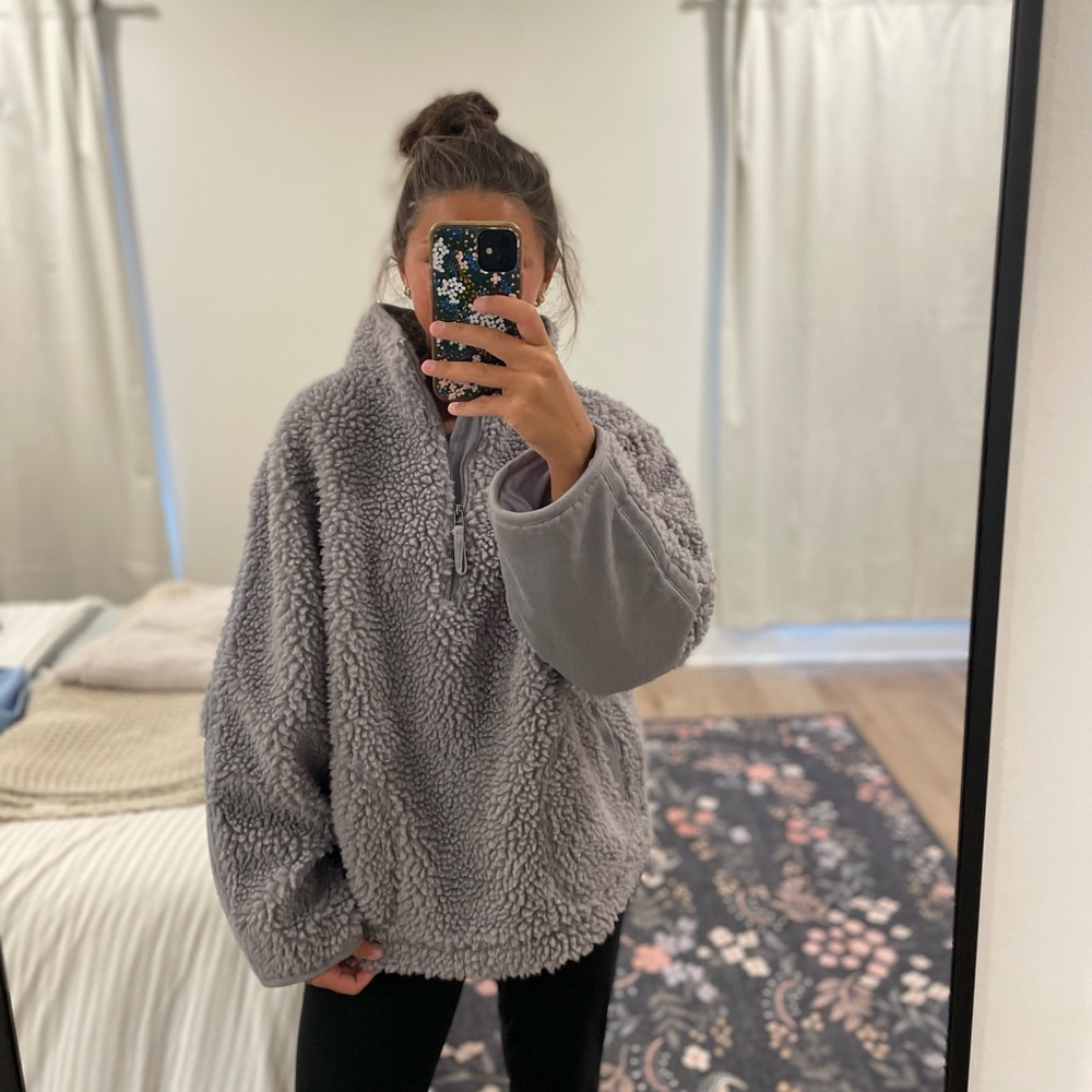 Cozy Gray Sherpa Sweatshirt